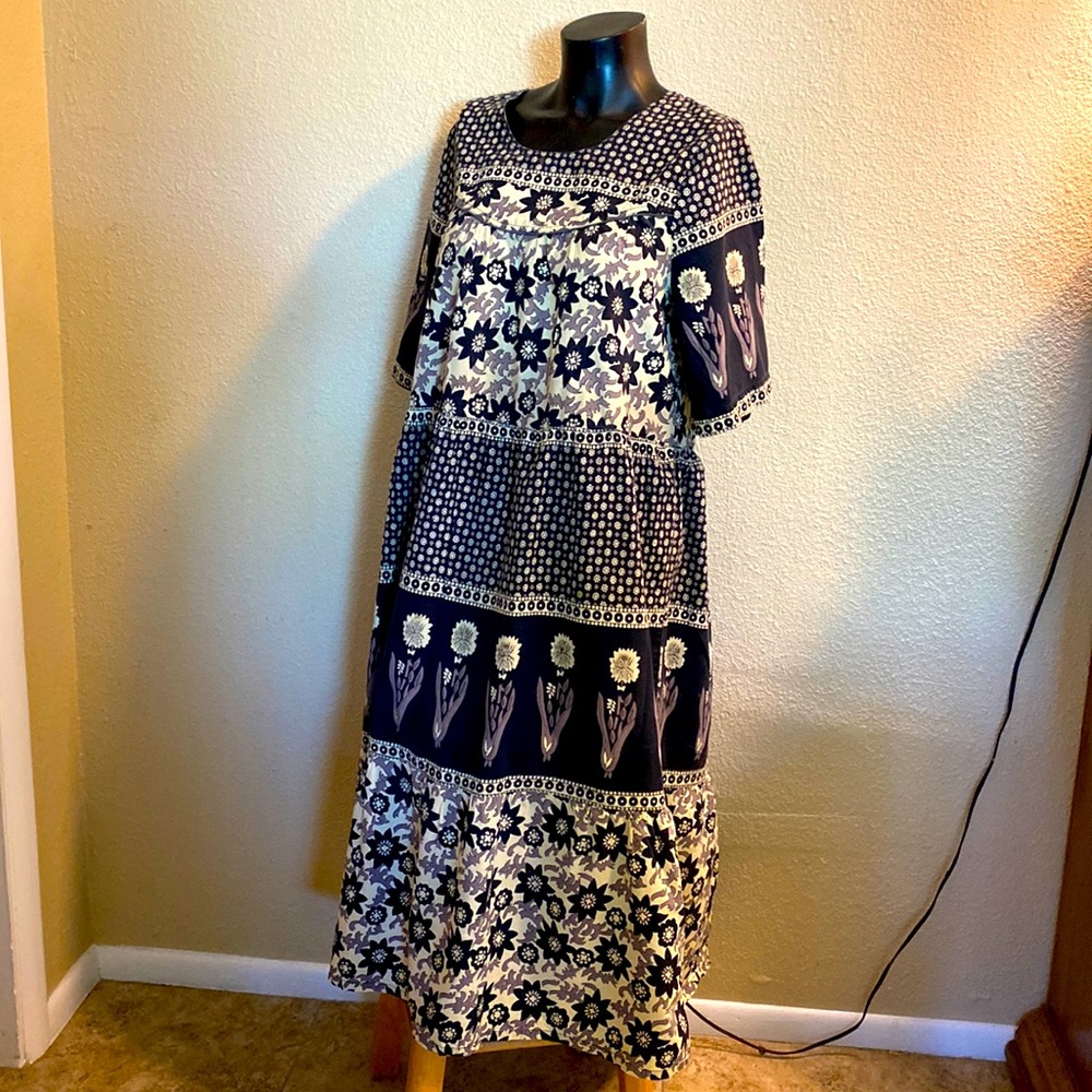 Hand Crafted Short Sleeve Floral Patchwork Pattern Sundress brown